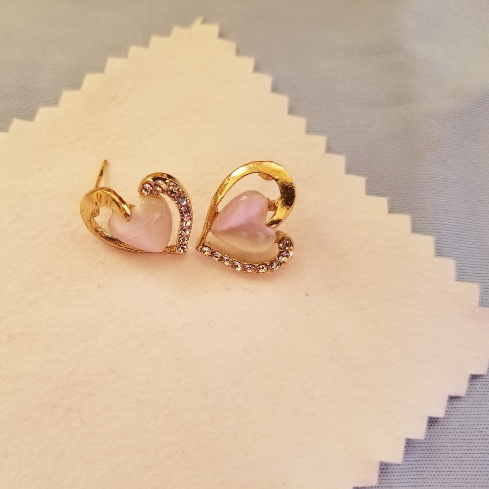 HEART & OPAL & DIAMOND& GOLD EARRINGS